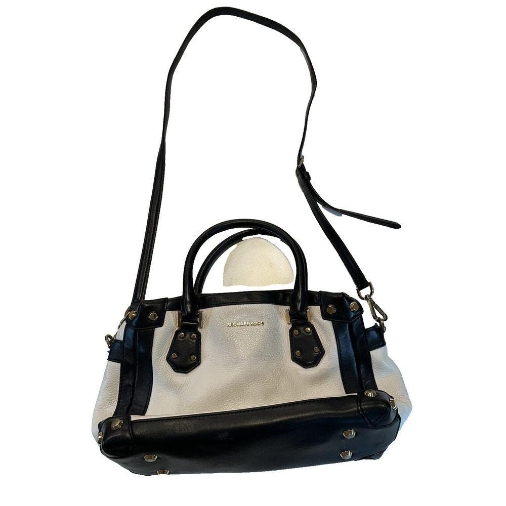 Michael Kors Leather Bag Pebbled White Black Crossbody Purse Handbag